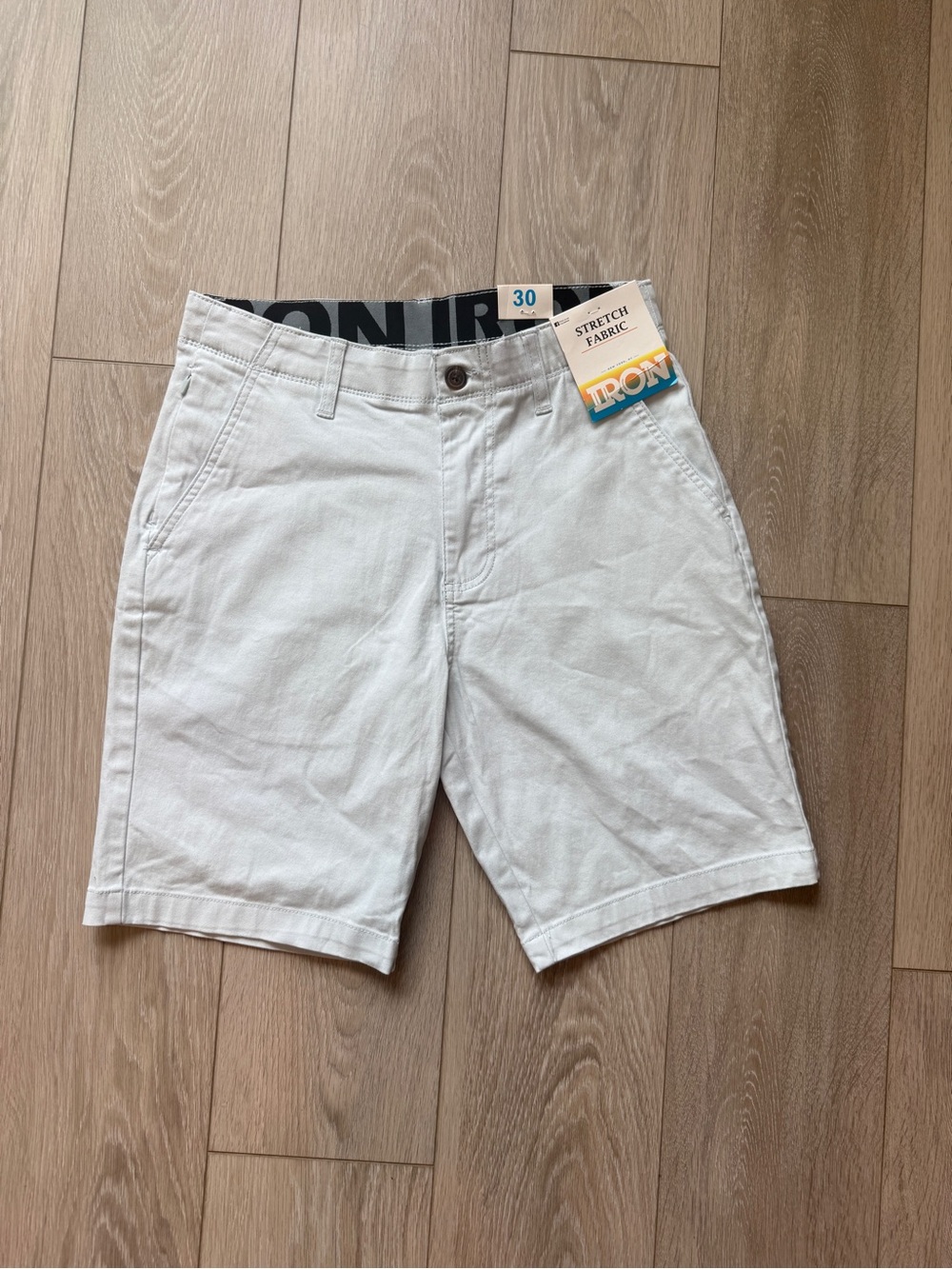 IRON CO Men's Stretch Shorts (SIZE 30) Flex Waist Flat Front PALE BLUE NWT